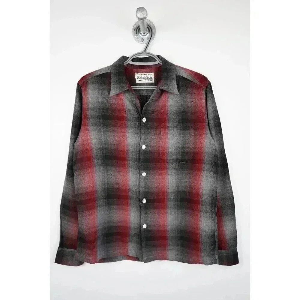 Wacko Maria Flannel Shirt Plaid Red/Grey Men's Medium Made In Japan #614